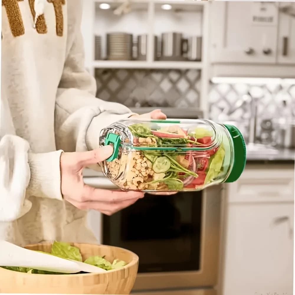 Contenitore per insalata a tenuta stagna con apertura laterale e guarnizione a clip - PC alimentare per microonde, lavastoviglie | Ideale per la preparazione dei pasti e i viaggi