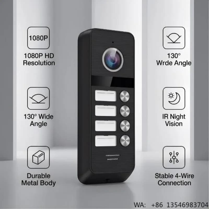 Videocitofono Impermeabile con Visione Notturna e Diurna, Telecamera di Sicurezza per Casa, Interfono Video per Uso Domestico
