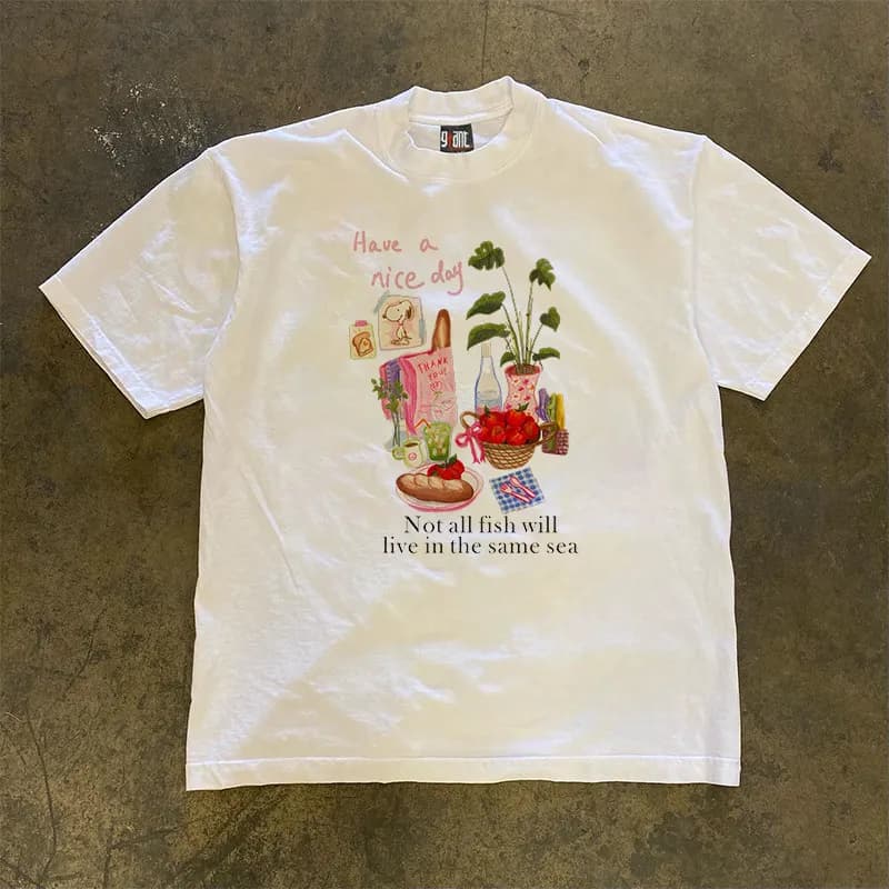 Pure Cotton Double Thread Loose Fit Short Sleeve T-Shirt Unisex Breathable Comfortable American Retro Style for Men And Women