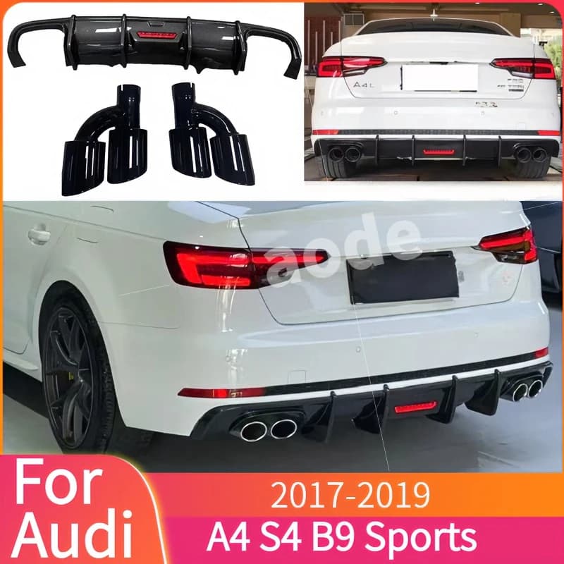 A4 S4 B9 2017-2019 Cabral Style Sports Rear Bumper Lip Spoiler Diffuser with LED/Exhaust Tailpipe Body Kits Exterior