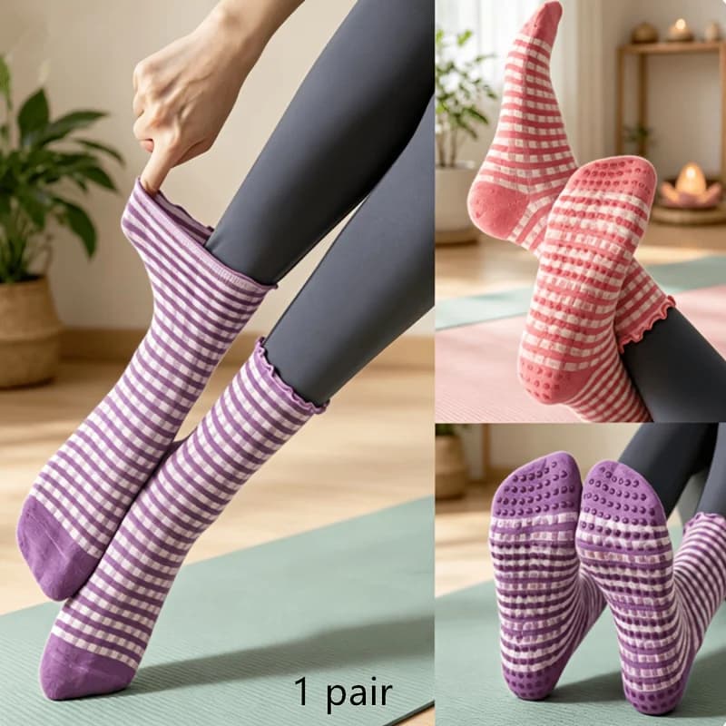 1 Paio di Calzini Antiscivolo a Doppia Griglia per Pilates, Fitness, Yoga e Sport