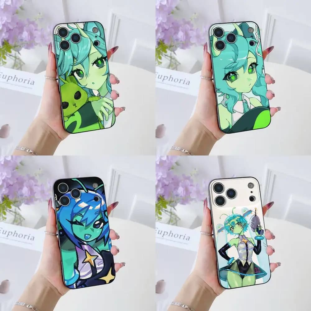 Alien Miku CUTE Girl Phone Case Laser IMD Color Silver Shell For IPhone 17 16 15 14 13 12 11 Air Pro Max Plus