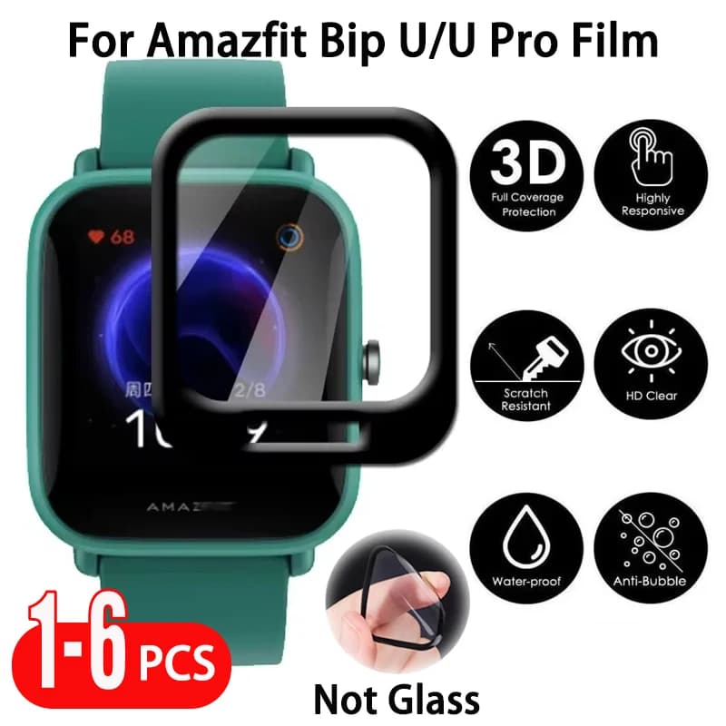1-6 pcs screen protective film for Amazfit Bip UPro protective film with 3D curved soft edge for Cover Amazfit Bip U Pro SmartWatch