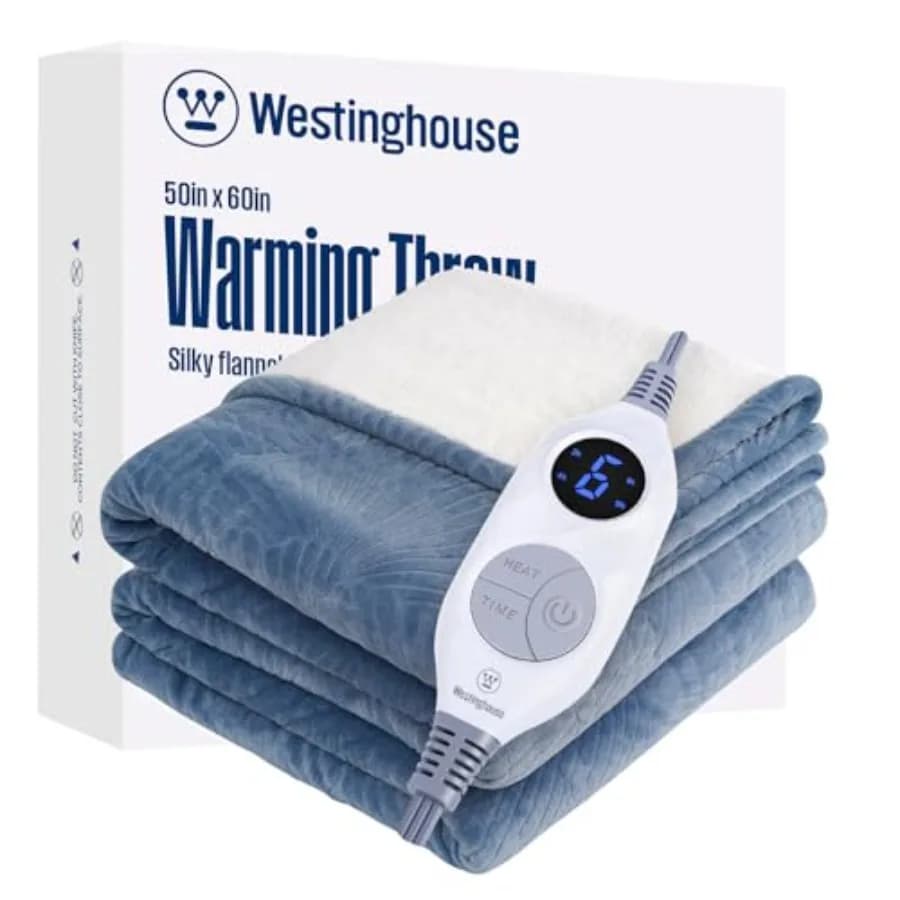 Coperta Elettrica Riscaldata con Motivo Floreale Jacquard, 6 Livelli di Calore e Spegnimento Automatico da 2 a 10 Ore, in Flanella e Sherpa