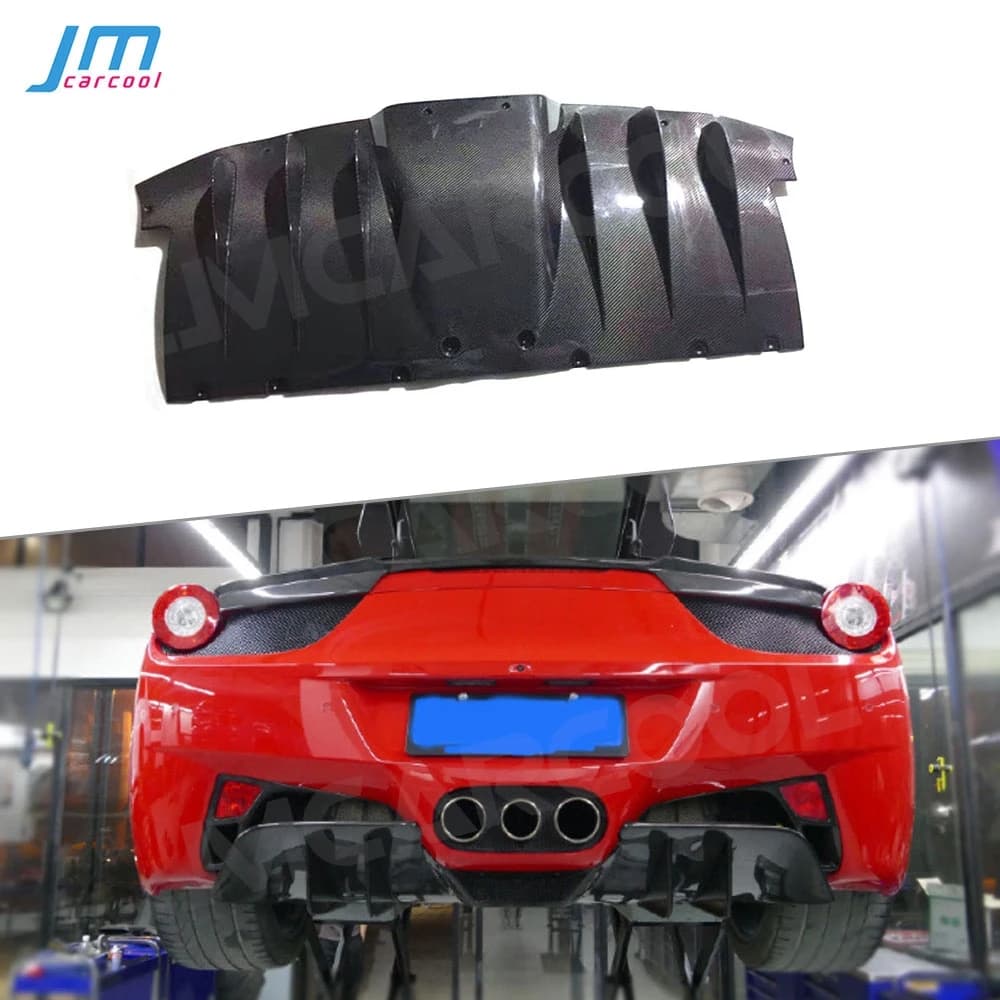 Real Carbon Fiber Rear Bumper Lip Diffuser Spoiler For Ferrari 458 2011-2014 Fins Shark Style Skid Plate FRP