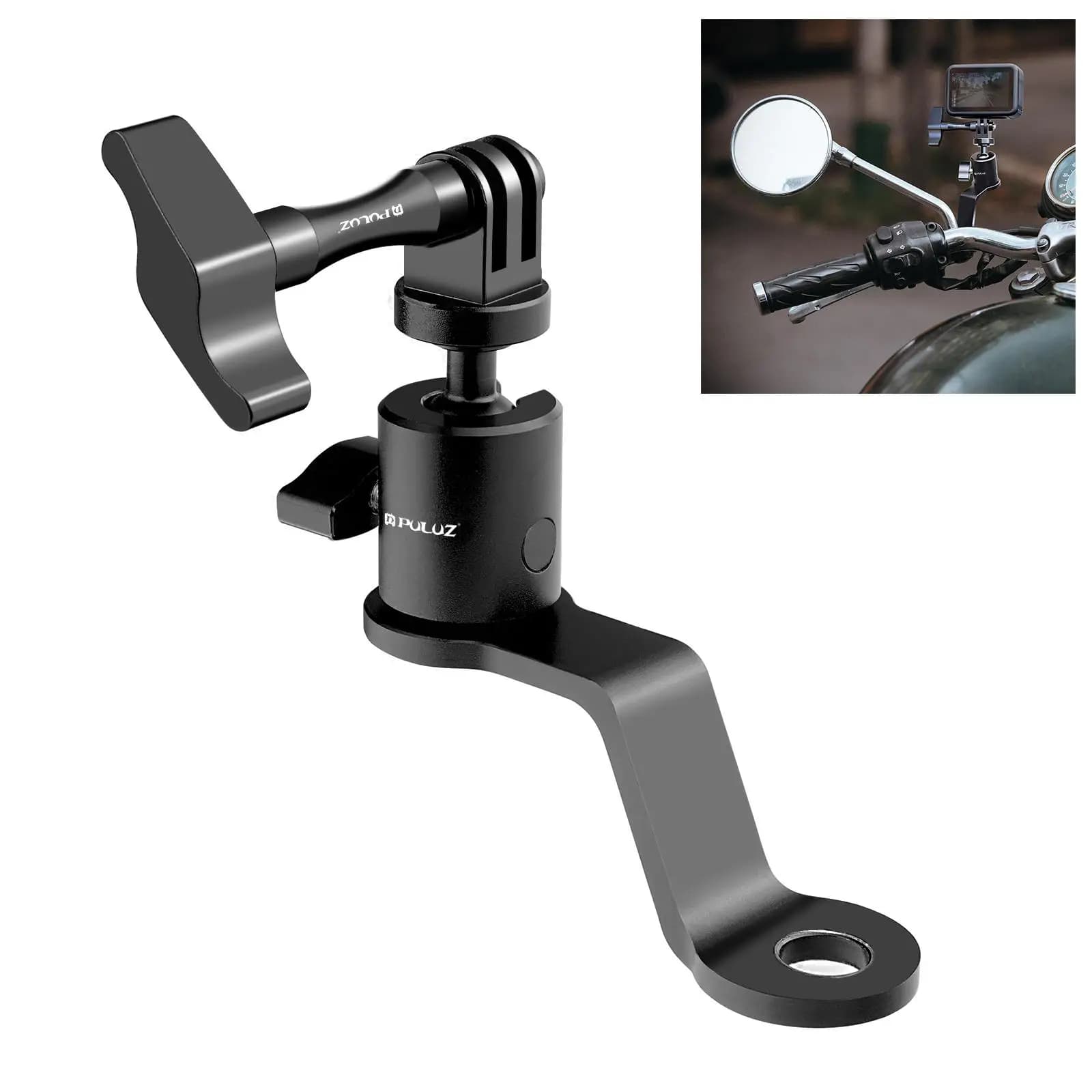 PULUZ Specchietto retrovisore moto Supporto per action camera in lega di alluminio per GoPro Hero13 Nero/DJI Osmo Action 5 pro/Insta360
