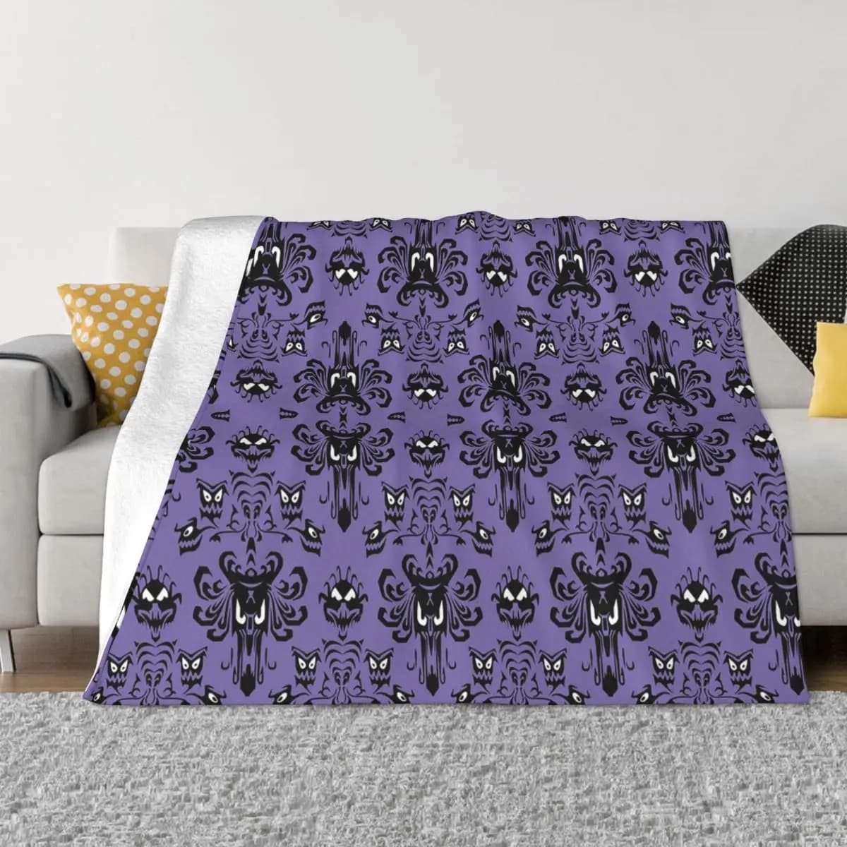 Grimace Haunted Mansion Blanket Velvet Halloween Horror Soft Throw Blanket for Outdoor Travel Bedspread