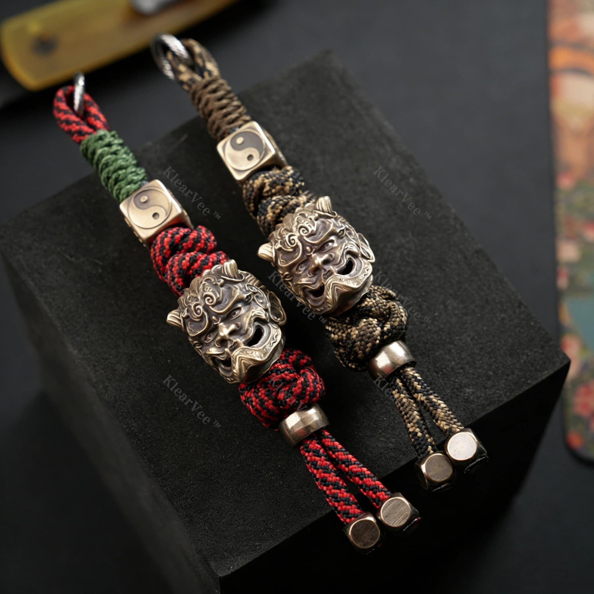 Accessorio per Zaino, Braccialetto, Portachiavi Fai da Te, Decorazione per Paracord, Ciondolo per Coltello, con Perla in Ottone Stile Chief, Strumento EDC per Esterni per Intrecciare Paracord