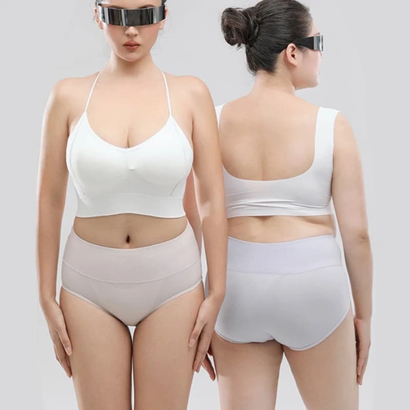 Set of 2 Plus Size Women's Mutande in High Waist and Containers in Cotton, Solid Color, Triangle Model Wraping Clamps