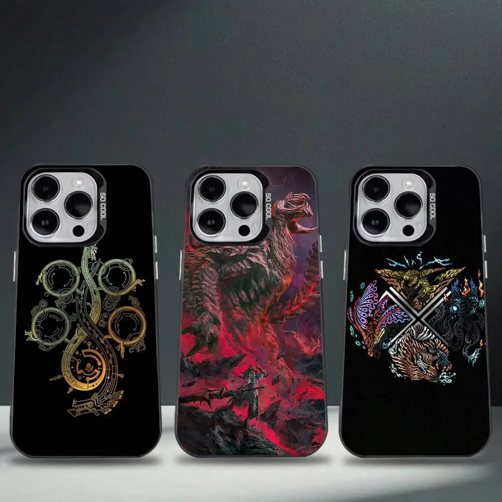 Cover per telefono Cool M-Monster H-Hunter per iPhone 11, 12, 13, 14, 15, 16, 17, Pro, Max, Plus, E, Air, Mini IMD Nero Opaco