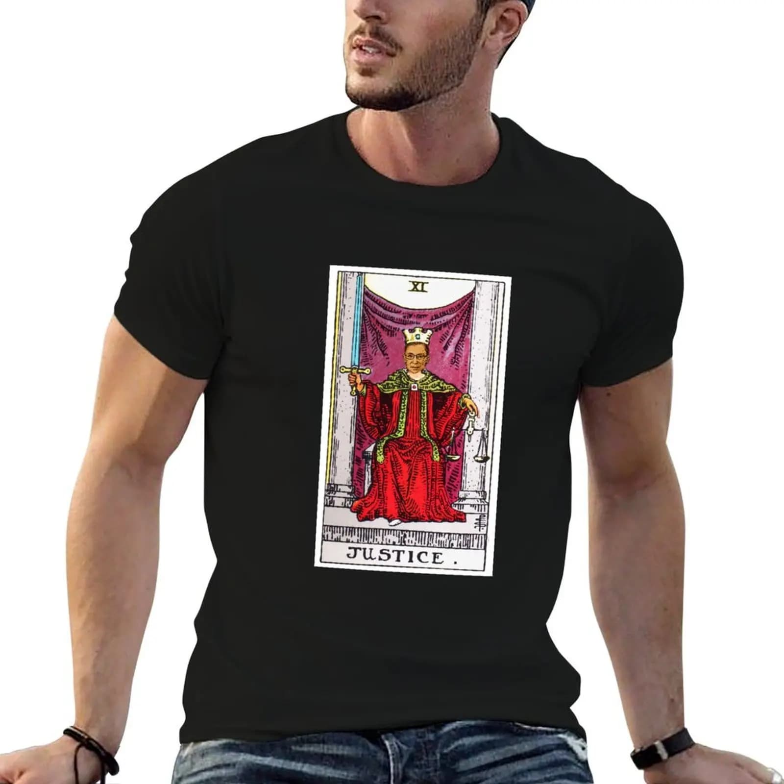 T-shirt da uomo con stampa della carta dei Tarocchi della giustizia di Ruth Bader Ginsberg, t-shirt da uomo in cotone pesante, t-shirt da uomo di lusso
