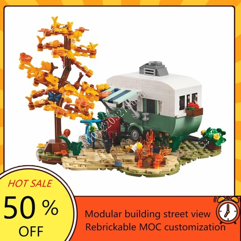 667PCS Camping Adventure Modulare MOC Creativo vista stradale Modello Puzzle personalizzato Architettura Educazione fai da te Modello di assemblaggio Regali