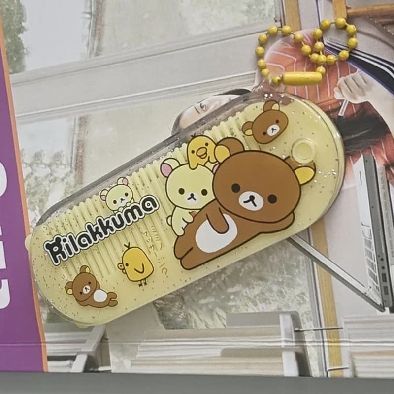 Rilakkuma New Folding Comb With Mirror Cartoon Portable Massage Detangling Pocket Small Comb For Women Outdoor Travel Daily Use