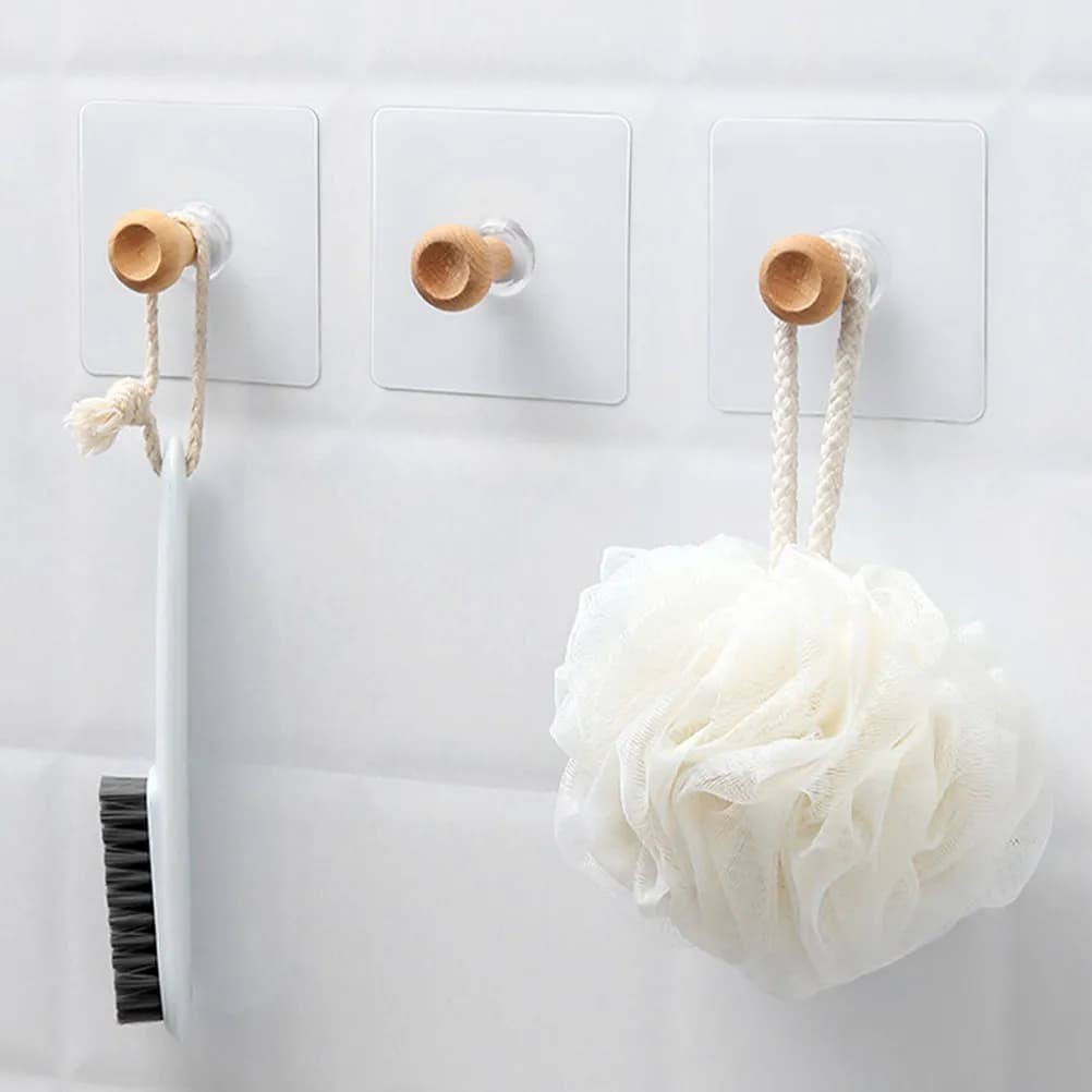 4 Pieces Wall Hooks in Wood Stickers, Clothes rack, Towels, Bathroom Organizer, Clothes rack, Decorative Hooks Modern Minimalists