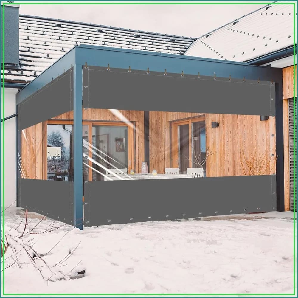 20 Oz Outdoor Vinyl Curtain, Clear Panel Curtain, Weather Resistant for Pergola, Porch, Gazebos, Rustproof Grommets, 8'H x 10'W, Dark Gray