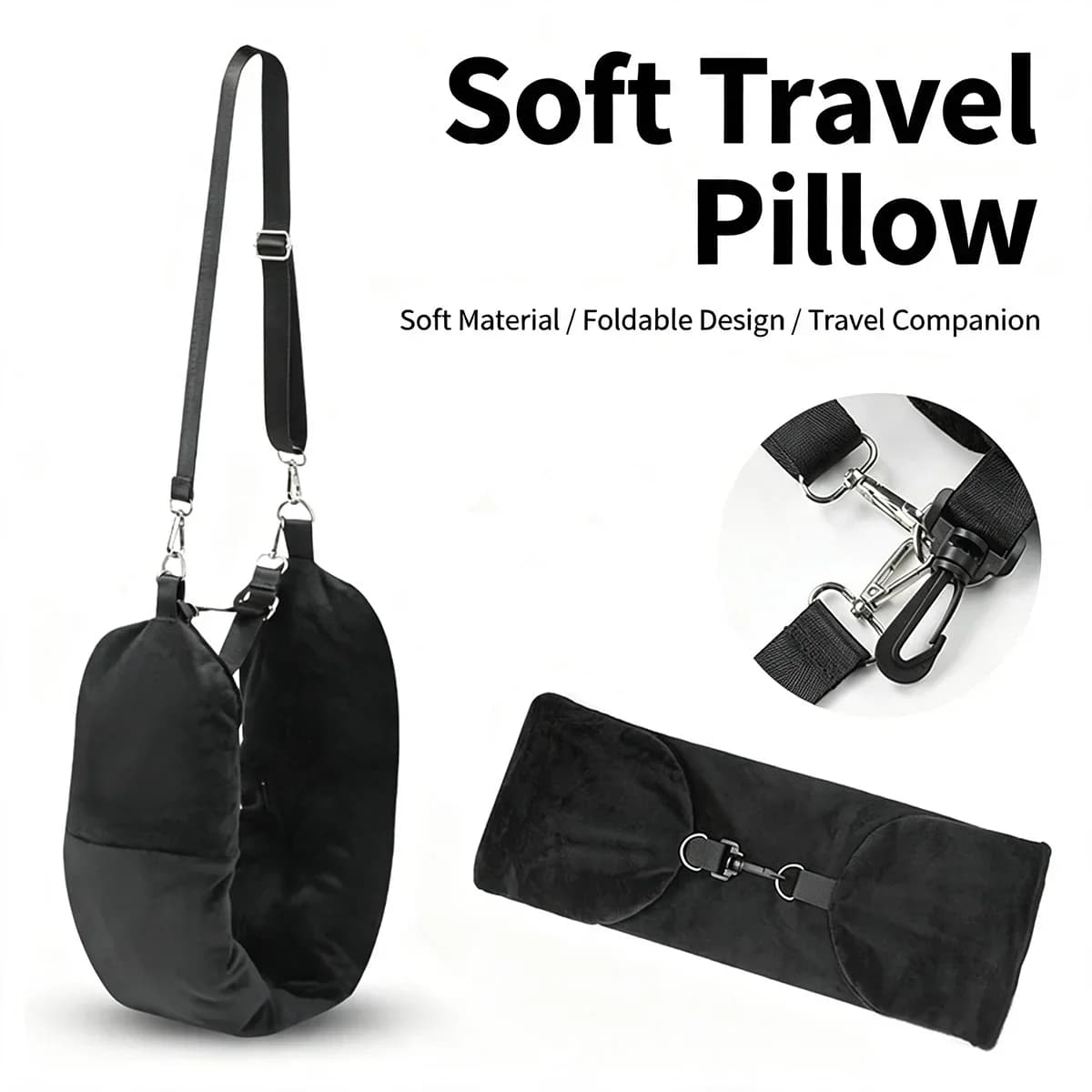Crystal Fleece U-Shaped Travel Neck Pillow with Fillable Clothing Storage Bag - Airplane Travel Neck Pillowcase Cover