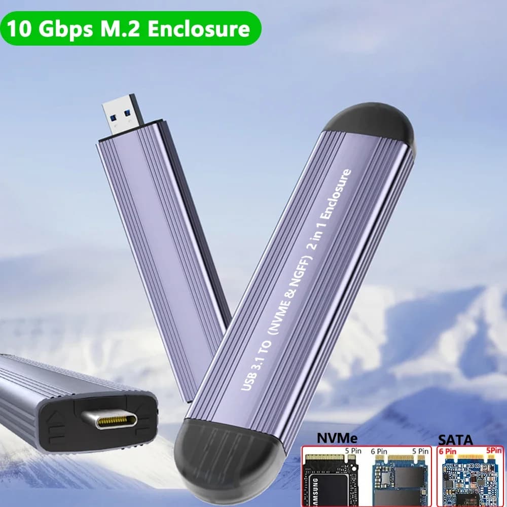 Custodia SSD M2 da 10 Gbps per M.2 NVMe NGFF SATA SSD Adattatore per custodia USB 3.2 Gen2 USB C Scatola esterna Supporta copertura in metallo M2
