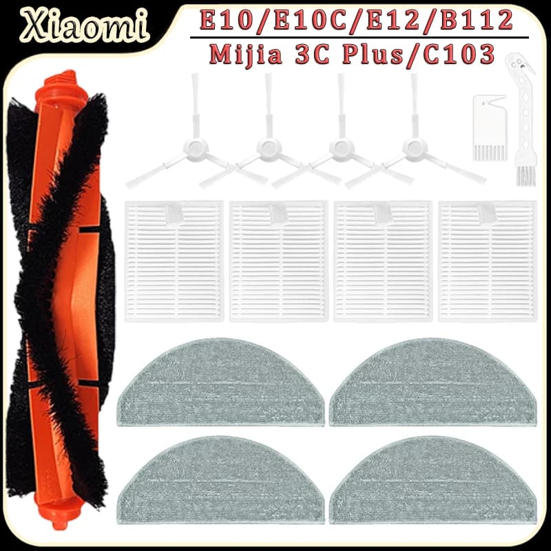 For Xiaomi E10/E10C/E12/B112/Mijia 3C Plus/C103 Robot Vacuum Accessories Main Brush Filter Side Brush Mop Pads Replacement Parts