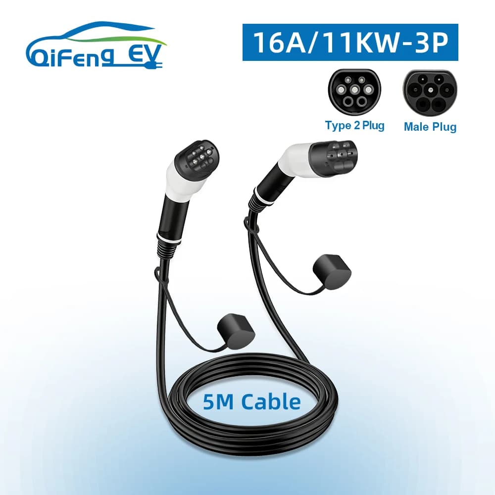 QiFeng-EV electric car cable, public charging station, charging cable for electric vehicles, 16 A, 3 kW, 32 A, 7 kW, 5 m, type 2, IEC 62196 CA