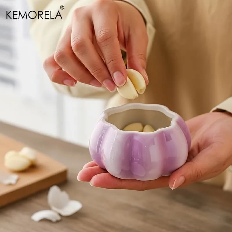 1PCS Purple Garlic Ceramic Storage Jar Reusable Kitchen Garlic Storage Container Candy Nut Jar Storage Box Home Decoration