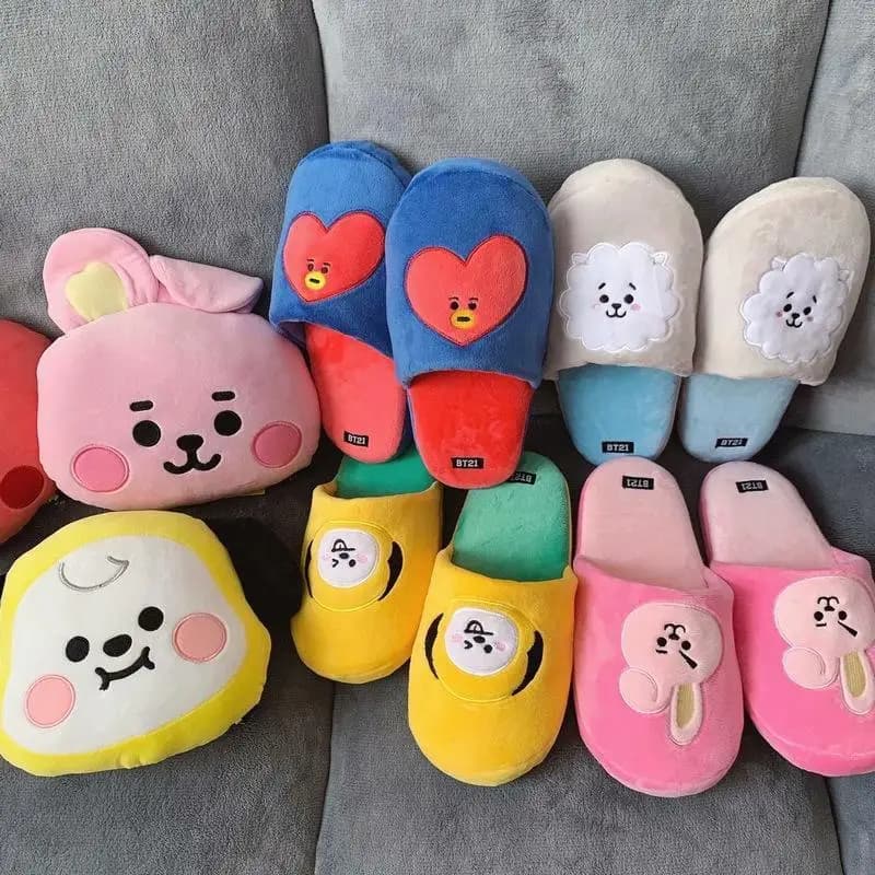 Simpatiche pantofole in peluche BT21 Chimmy Tata Cooky Koya RJ Shooky Man, pantofole da interno in cotone calde e antiscivolo, regalo per coppie.