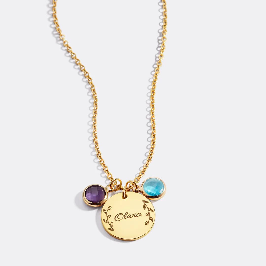 Customized Name Laser Engraved Sheets Birthstone Women's Stainless Steel Necklace Pendant For Every Day Birthday Gift For Her