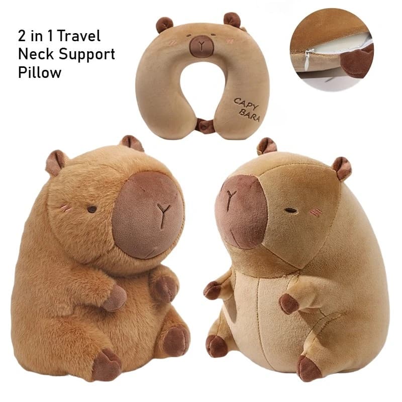Cuscino da Viaggio Portatile a Forma di Capibara, 2 in 1, Supporto per il Collo, Cuscino Decorativo Carino per Sedia da Ufficio