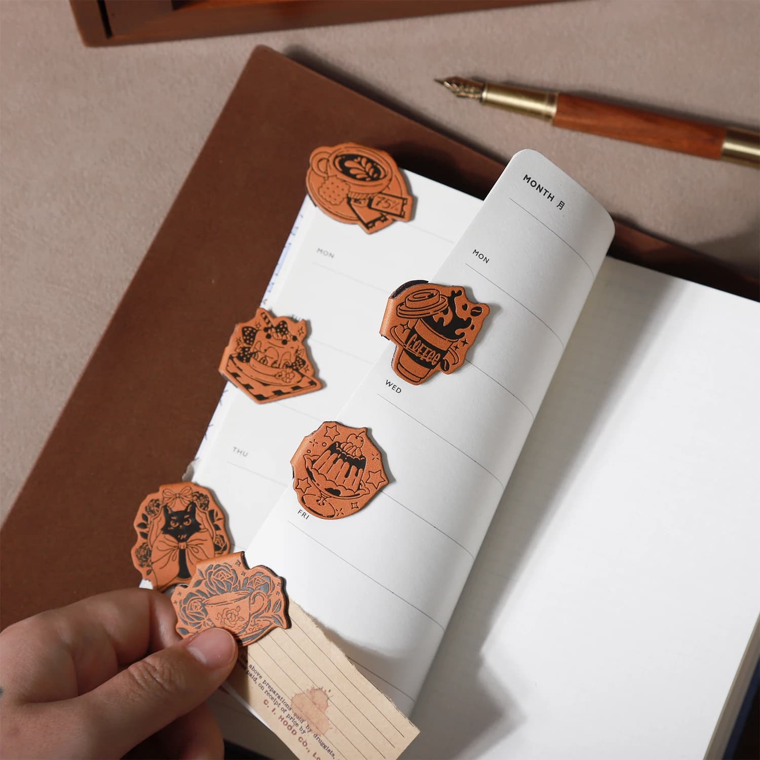 Helia's Elegant Diary Series Vintage Coffee Flower Landscape Leather Magnetic Bookmark Creative DIY Journal Collage Stationery