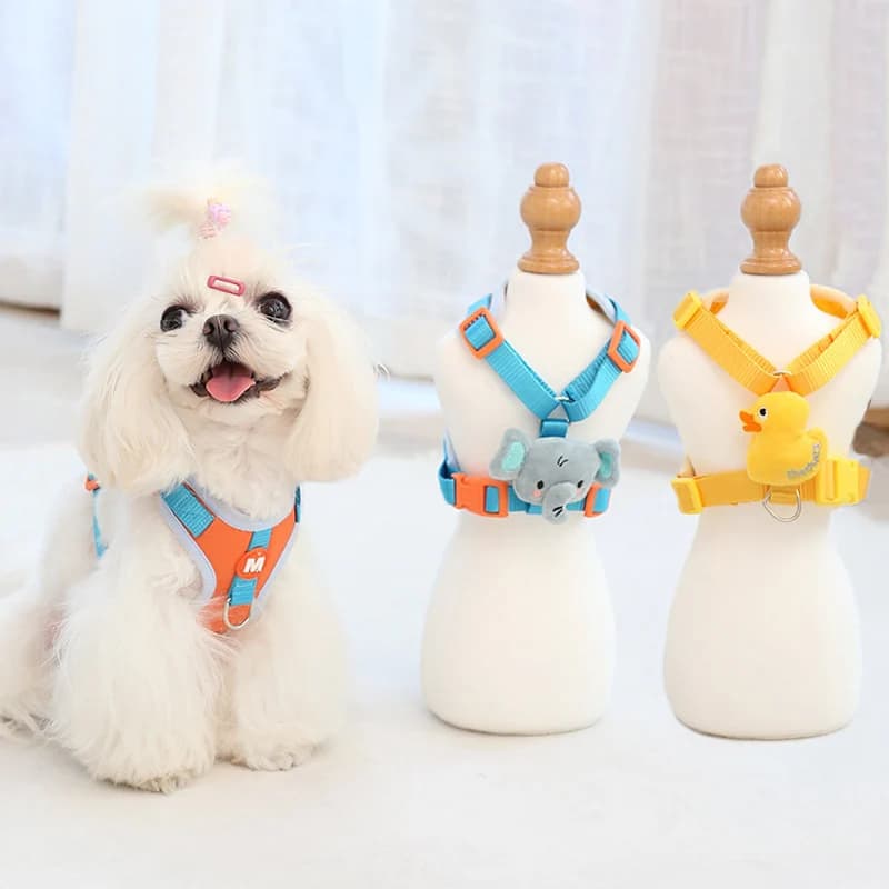 Cute Elephant Duck Dog Cat Harness and guinzaglio Set Nylon Mesh foderato Pet Vest Harness con 2 guinzaglio Clip lead per cani di taglia piccola e media