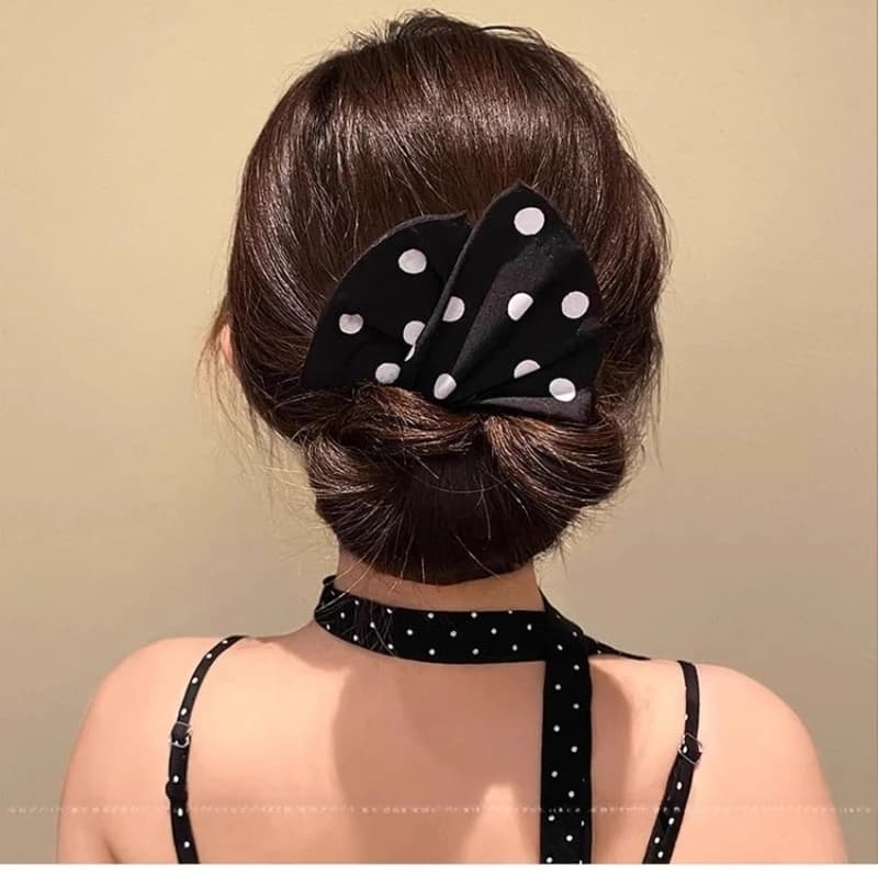 Fashion Polka Dot Bow Scrunchie Spiral Hair Bun Maker Elegant Hairclips Stylish Hair Band for Women Hair Accessories