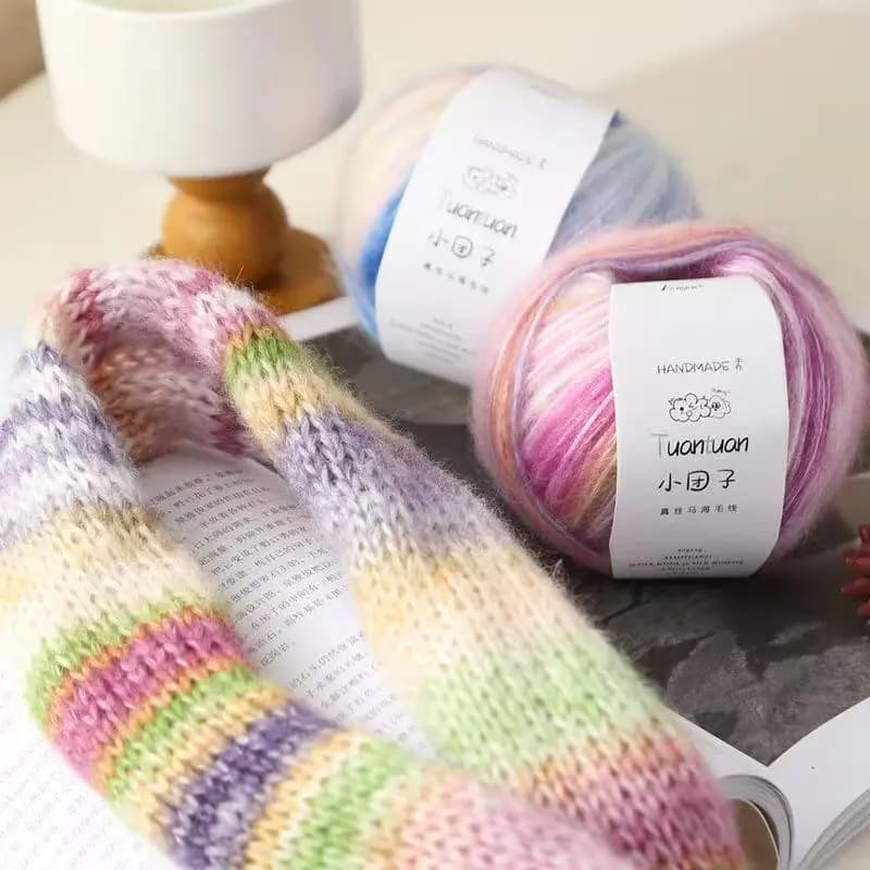 50g Segmento Tintura Sfumatura di Colore Seta Mohair Lana Piccolo Nuvola Salsiccia Sciarpa Filo Scialle Lavorato a Mano Maglione Filato Palla