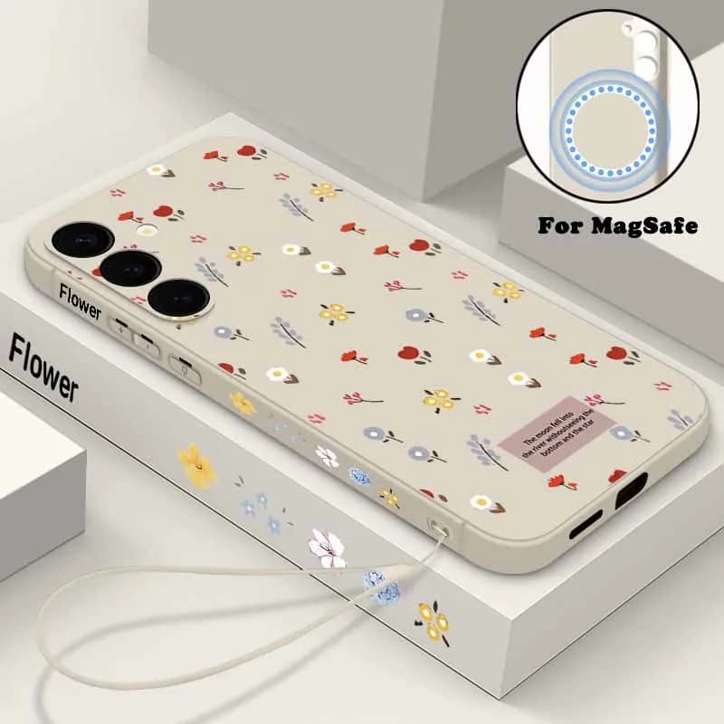 Little Flower Magnetic Soft Case for Samsung Galaxy S25 S24 FE S24 S23 S22 Ultra Plus for Magsafe Wireless Charging Cord Cover