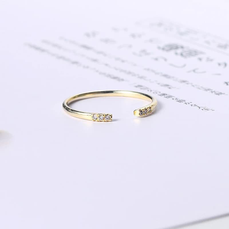 Gentle ring with women's opening - Mini simple CZ jewellery in light gold, comfortable, daily/fest/complete/date/anniversary/regalo R142