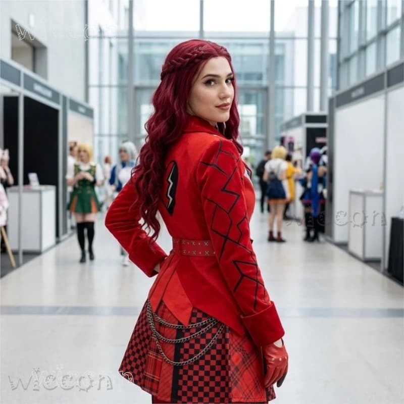 Descendants 5 Red Jacket + Checkered Skirt Jirai Kei Style, Halloween Cosplay Costume for Anime Fans