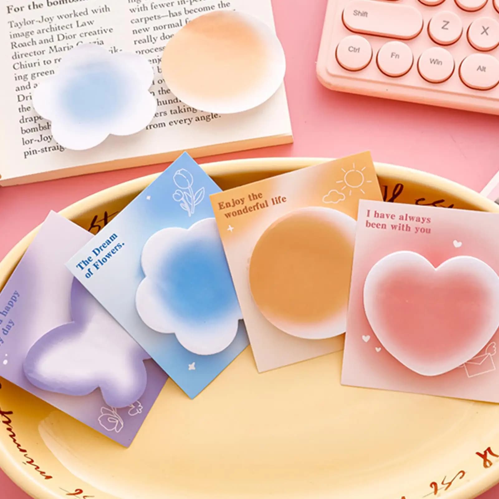 Blocco note adesivo sfumato a forma speciale con effetto alone, cancelleria estetica per studenti, blocchi memo, cancelleria kawaii