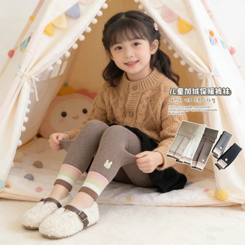 Fashionable leggings for girls with coniglietti print and colorful striped edge, elegant look, soft, comfortable, highly elastic, casual and versatile
