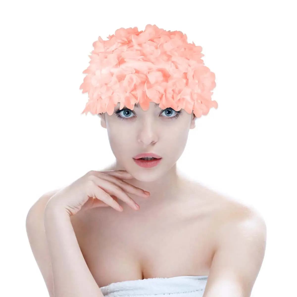 3D Swimming Head with Pink Flower for Women and Girls, Breathable and Comfortable, for Pool and Beach