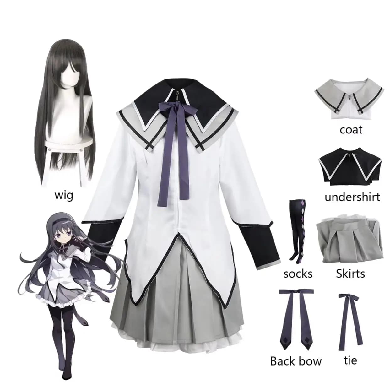 Akemi Homura Cos Costume Madoka Magica Magical Battle Dress, Anime Cosplay Outfit for Halloween