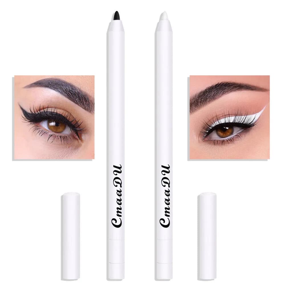 2Pcs Black‑White Gel Eyeliner Pencil Set Matte Shimmer Satin Metallic Glitter Long Lasting Vegan Women Eye Makeup Cosmetics