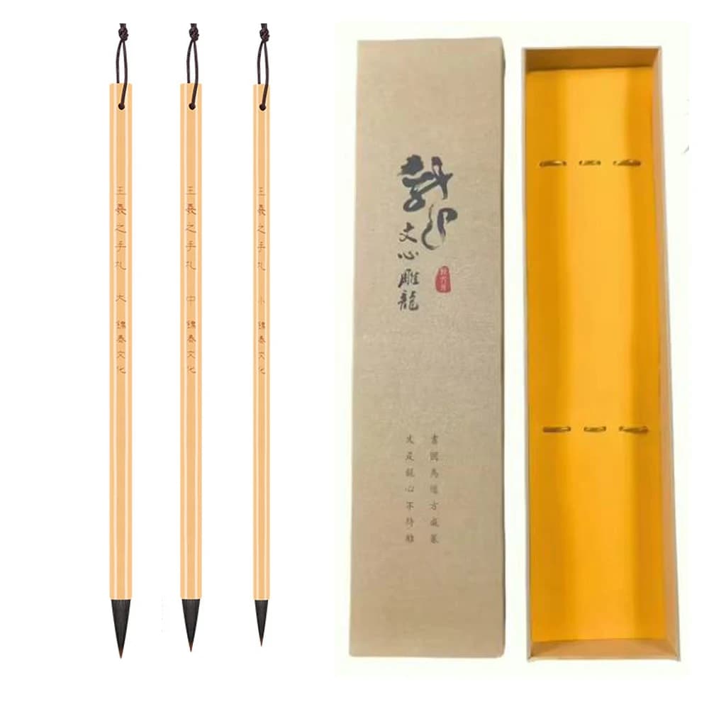 Wang Xizhi Calligraphy Brush Set 3pcs: Purple Hair Small Regular Script & Mixed Hair Running Script Brushes, Artist Gift