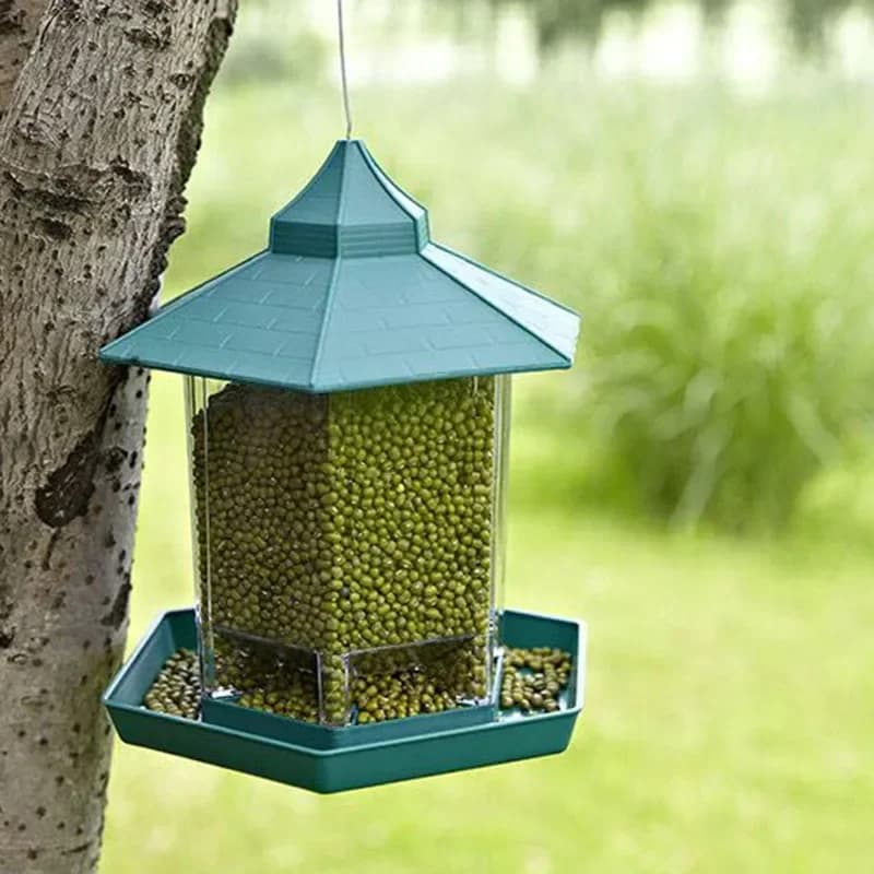 Waterproof Egg for Wild Birds from Exterior, Gazebo Shape Food Container, Perfect Pavillion Shape, Green