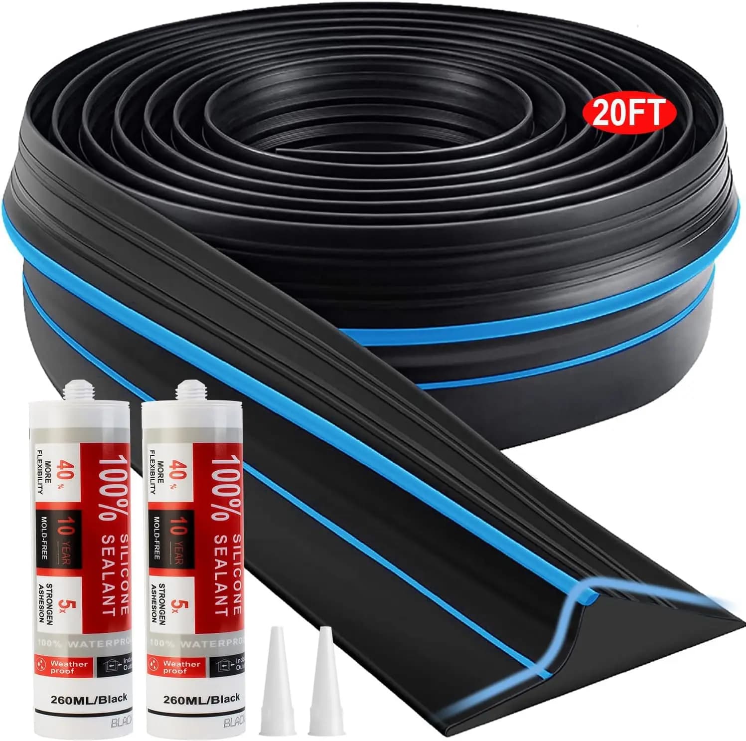Striscia di tenuta universale per soglia porta garage, kit spelafili in gomma impermeabile da 20 piedi con adesivo (blu)