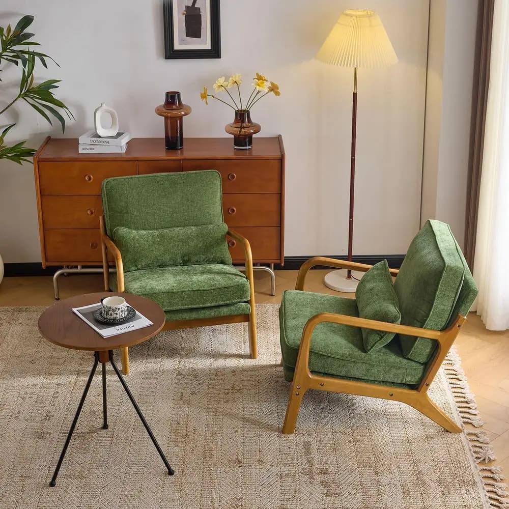 Set di 2 poltrone moderne in stile Mid-Century in ciniglia, graziosa poltrona da lettura con cuscino e supporto lombare, con struttura in legno massello