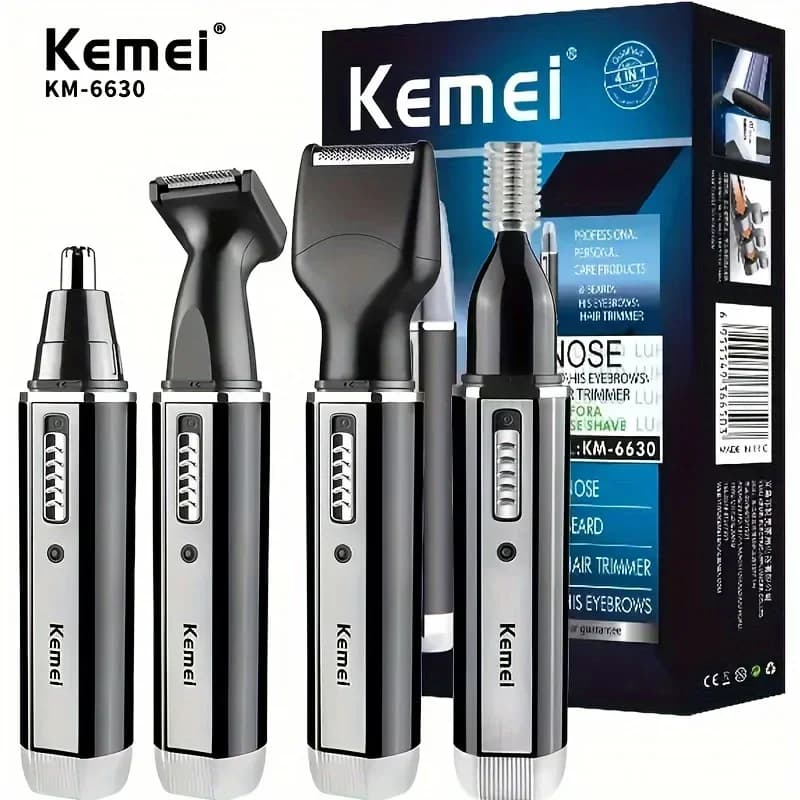 Kemei KM-6630 4 In 1 Naso Eyebrow Hair Barba Trimmer Electric Razor Rechargeable Naso Ear Trimmer With Temple Cutting For Men