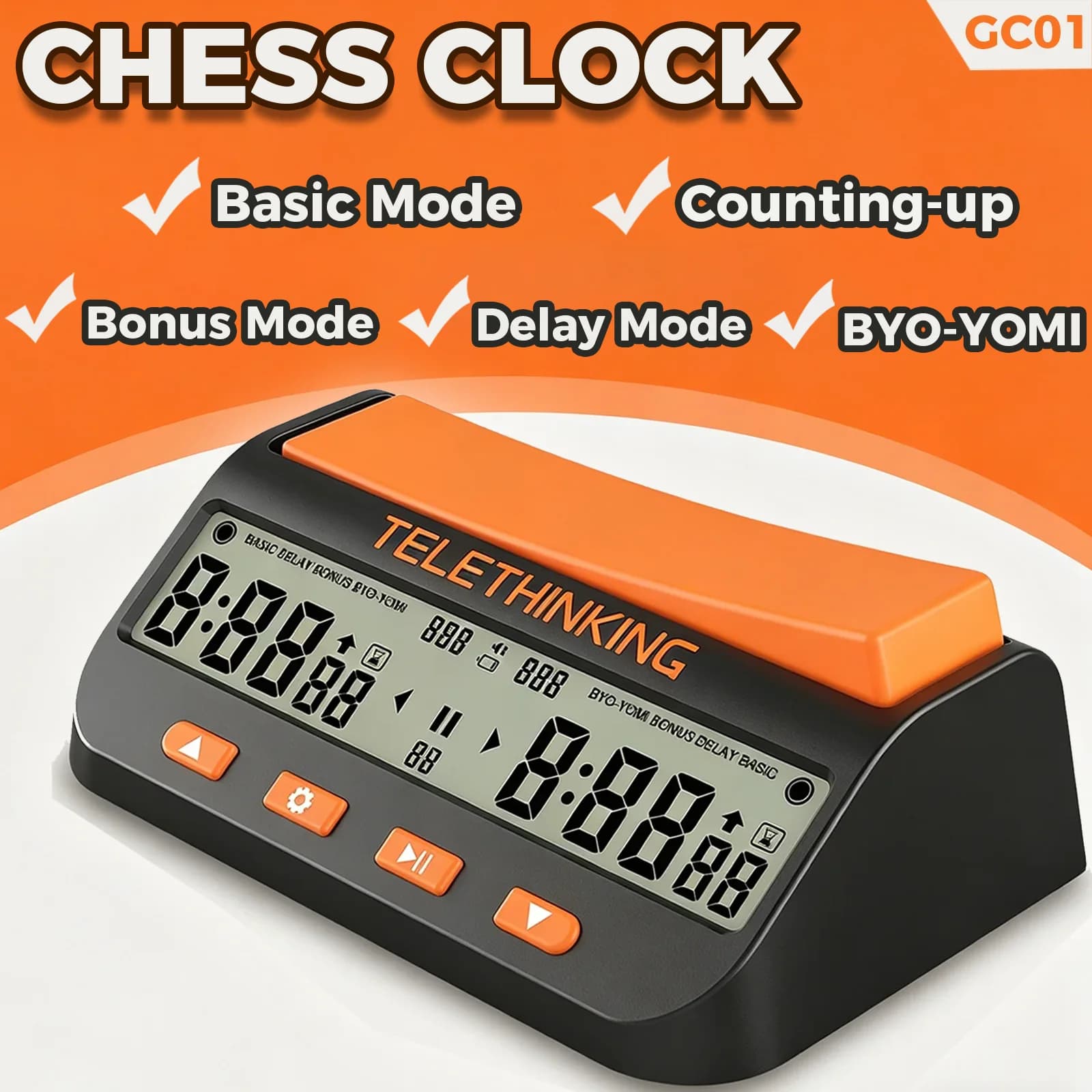 Orologio da Scacchi Professionale, Timer Digitale 3-in-1 Multifunzione con Conteggio Crescente/Decrescente, Cronometro di Precisione per Giochi da Tavolo GC01