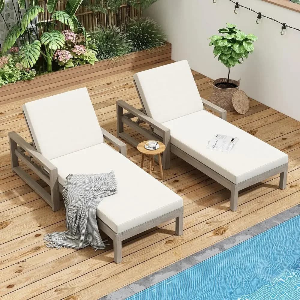 Set da 2 Pezzi: Sedie a Sdraio Regolabili in 5 Posizioni con Cuscini e Schienali per Relax all'Aperto (Grigio + Beige)