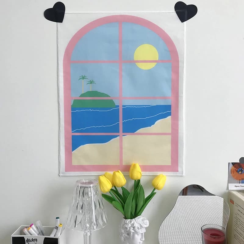 Ins Girls Room Background Tapestry Cartoon Cloth Window Printed Wall Hanging Tapestry Boys Nursery Room Dormitory Decor Photo Pr