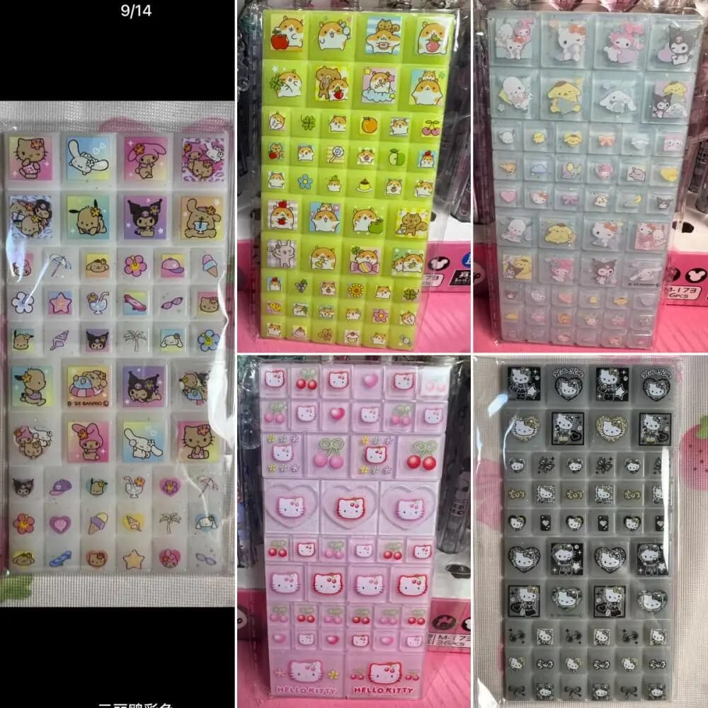 Adesivi 3D Quadrati Senza Retrofoglio Sanrio Black Skin Hello Kitty Usahana Coro Coro Kuririn per Notebook, Fotocamera, Regalo di Compleanno per Ragazze