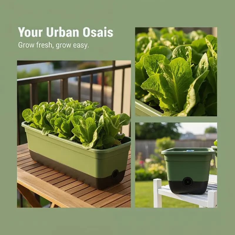 Rectangular Self Watering Planter Box UV Resistant Plastic Window Box with Drainage Tray for Outdoor Porch Green Planting