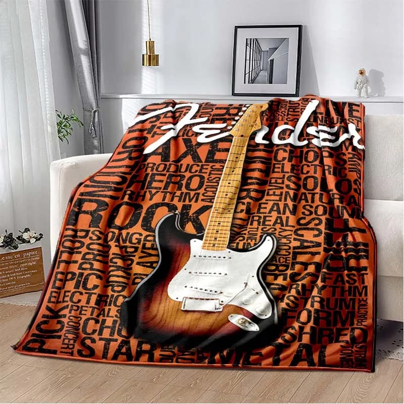 3D Vintage Rock Guitar Pattern Flannel Throw Blanket Soft Cozy Comfortable for Living Room Bedroom Music Lovers Holiday Present